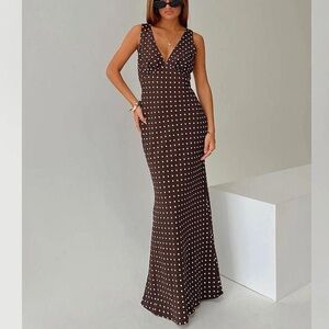 NWOT Nellie maxi dress brown polka dot.